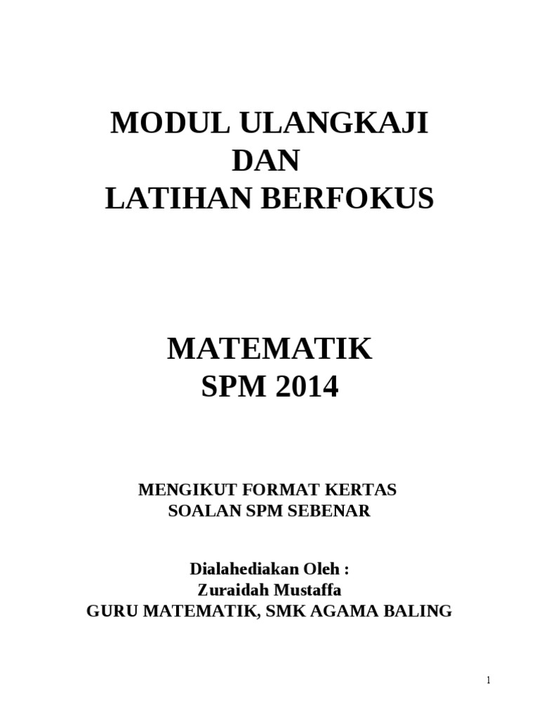 MODUL ULANGKAJI MATEMATIK SPM 2014