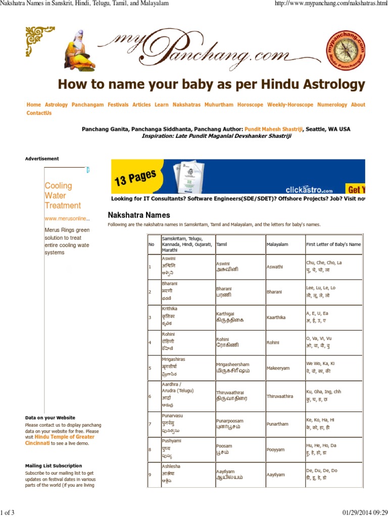 Nakshatra Names in Sanskrit, Hindi, Telugu, Tamil, and Malayalam | PDF |  Languages Of Asia | Astronomy