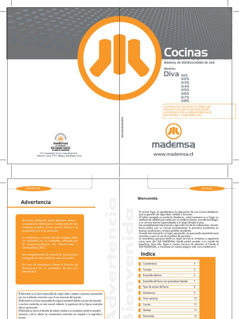 Manual de Uso Cocina Mademsa Diva | PDF | Estufa de cocina | Parilla