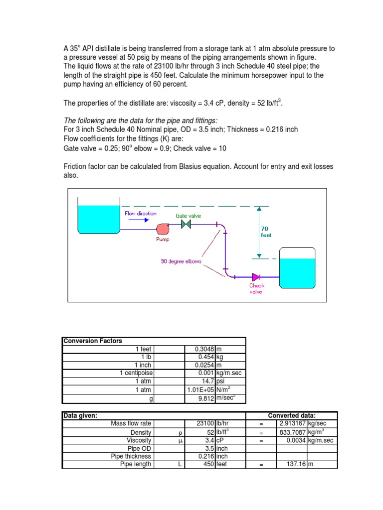 Pump Head and Friction Loss Calculation | PDF