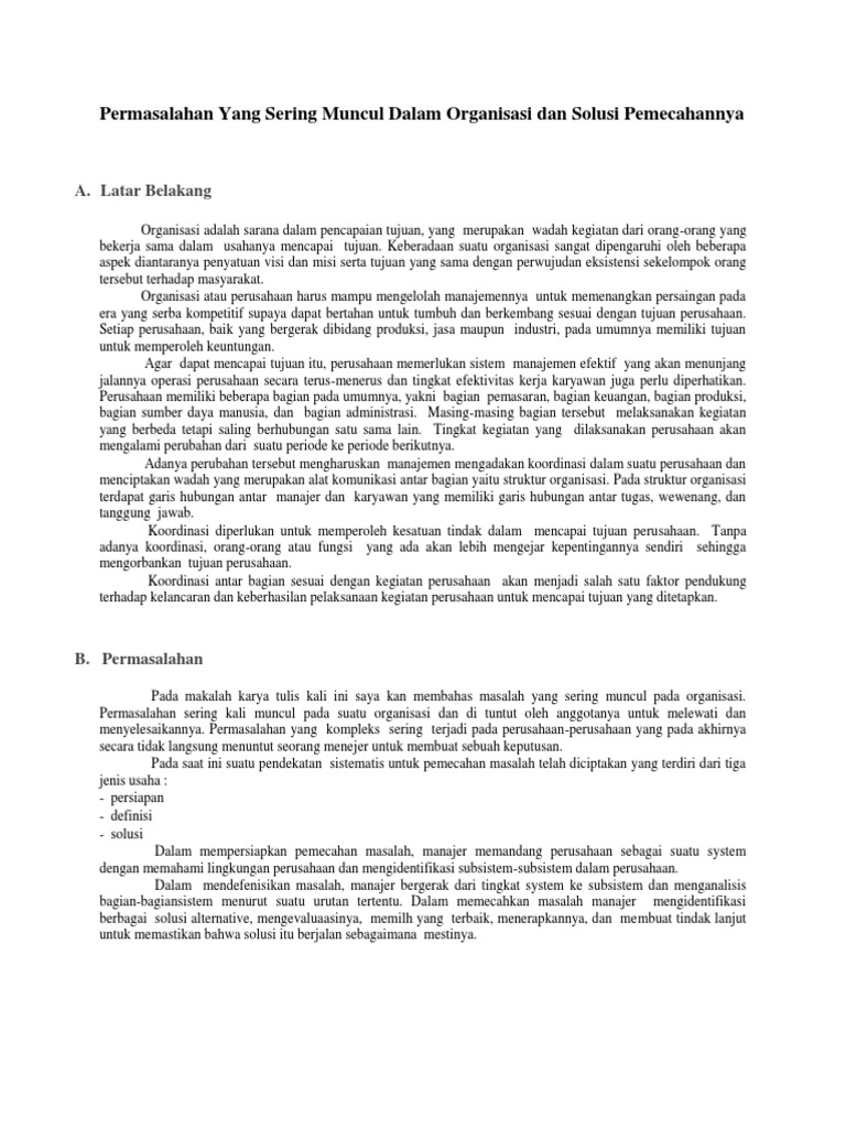 Permasalahan Yang Sering Muncul Dalam Organisasi Dan 