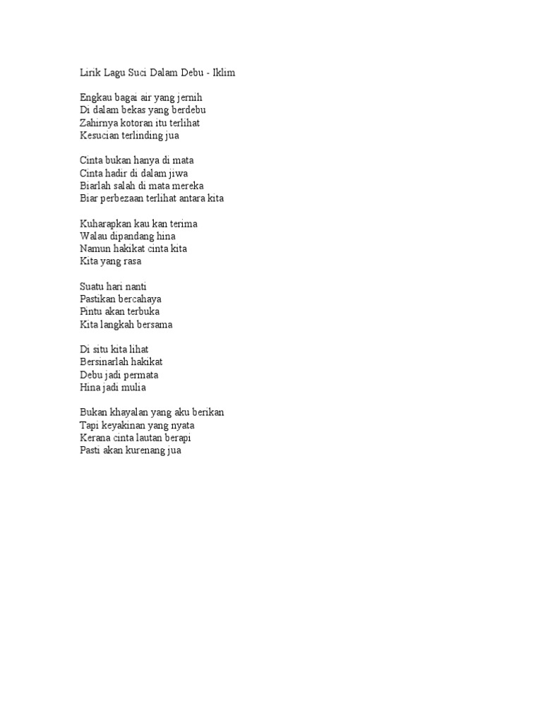 Lirik Lagu Suci Dalam Debu