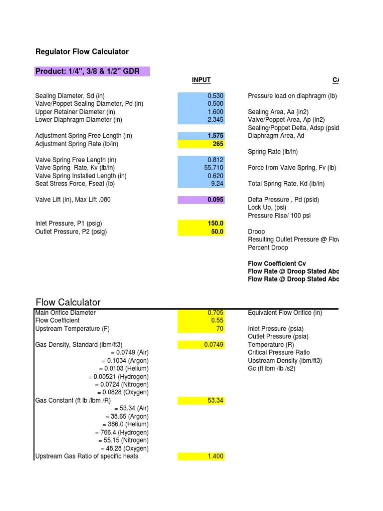 Regulator Flow Rate Calculator | PDF | Pressure | Gases