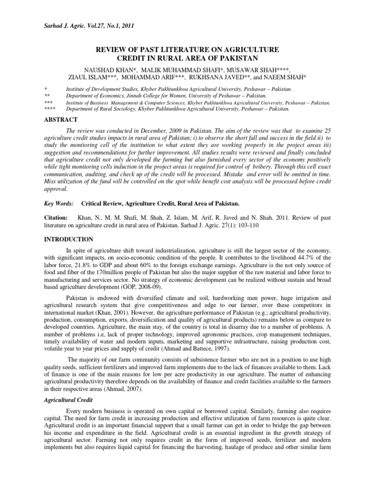 Review of Agriculture Credit in Pakistan | PDF | Agricultural ...