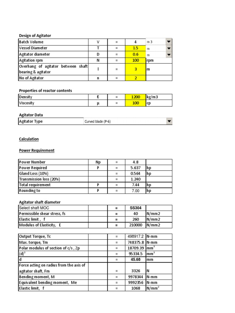 Calculation and Design of Critical Speed and Power Agitator PDF