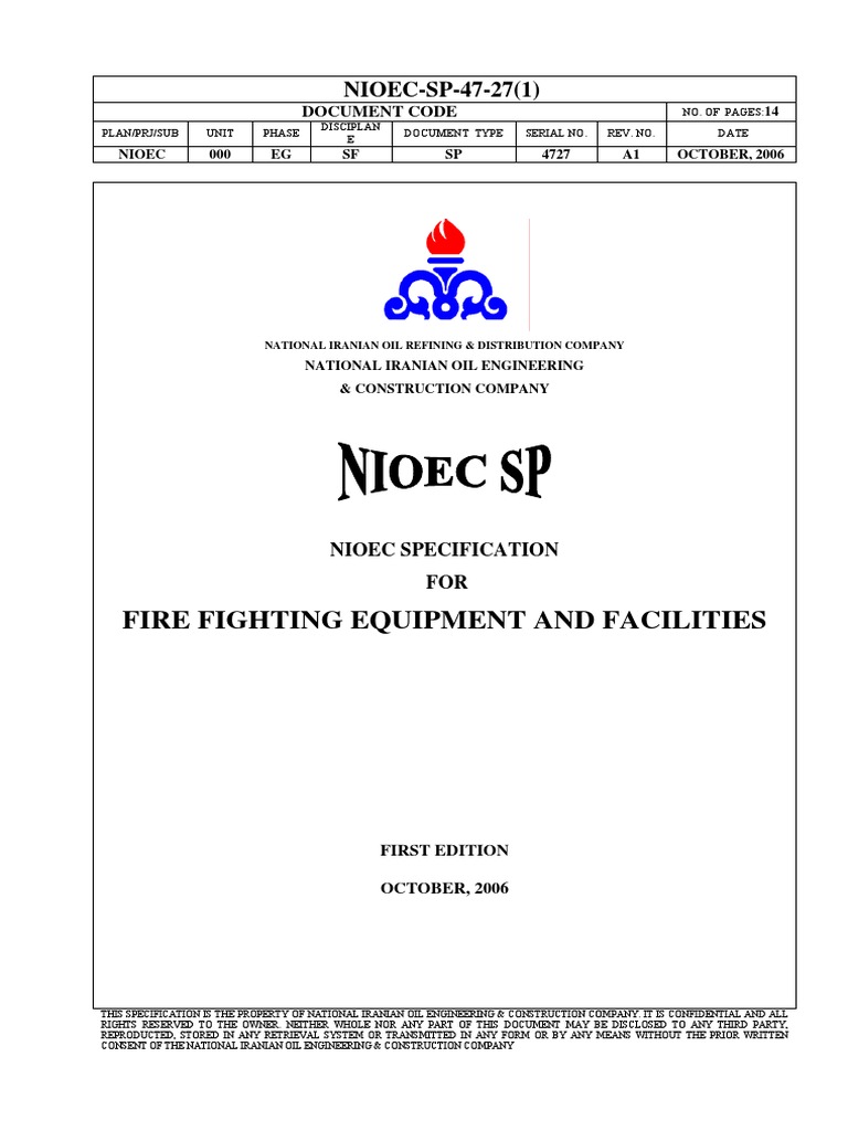 NIOEC Fire Fighting Equipment Specification | PDF | Pump | Firefighting