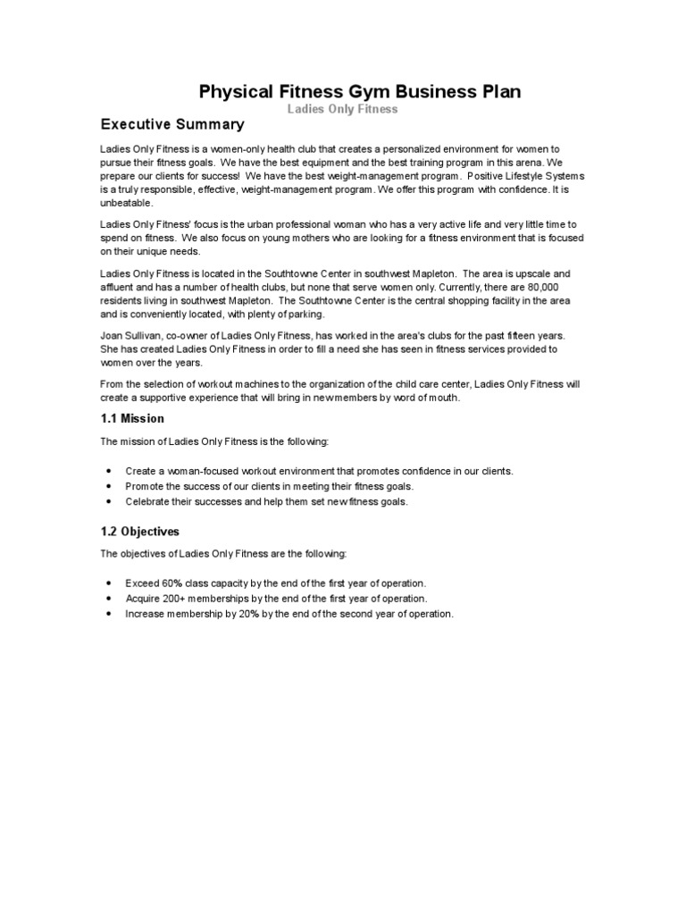 Opening a gym business plan image