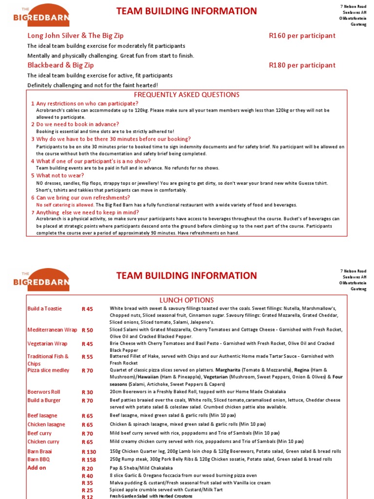 TBRB Team Building Info Sheet Jan 2014 To Aug 2014 | PDF | Salad | Curry