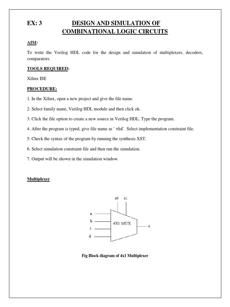 Ex: 3 Design and Simulation of Combinational Logic Circuits | PDF
