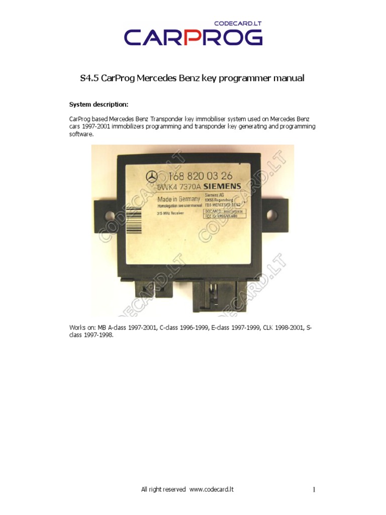 CARPROG MB Key Programmer Manual | PDF