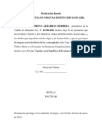 Declaración Jurada de No Tener Cuenta Bancaria