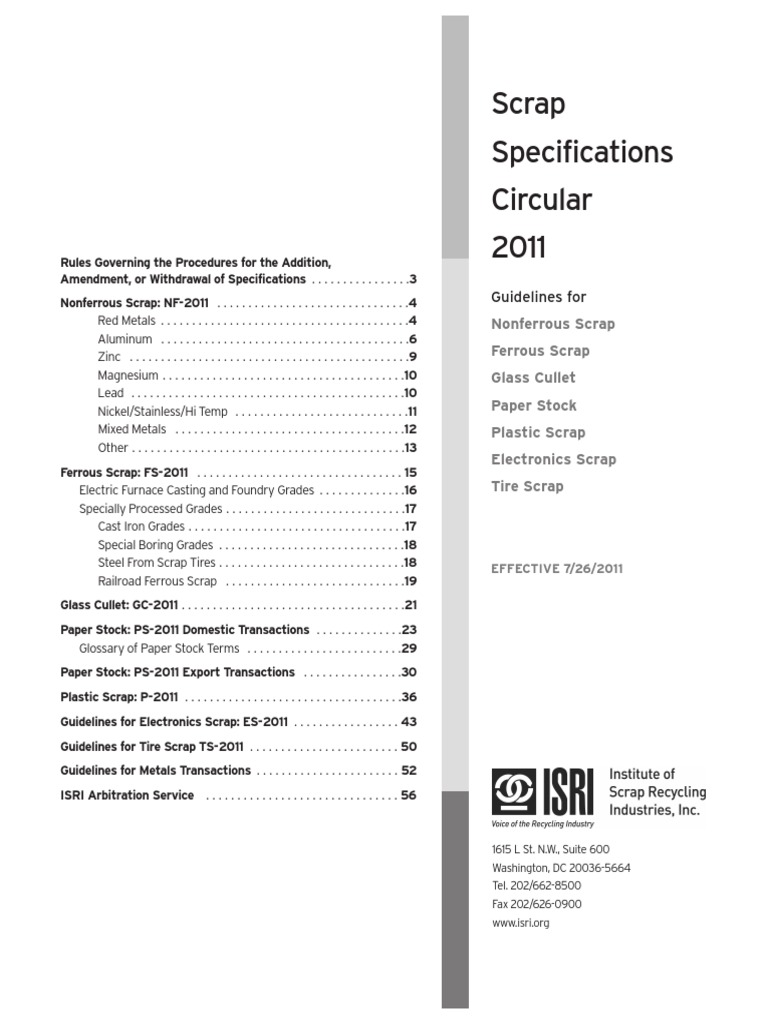 ISRI Specs Aug 2011 | PDF