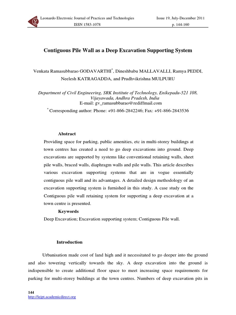 Contiguous Pile Wall for Deep Excavations | PDF | Deep Foundation ...