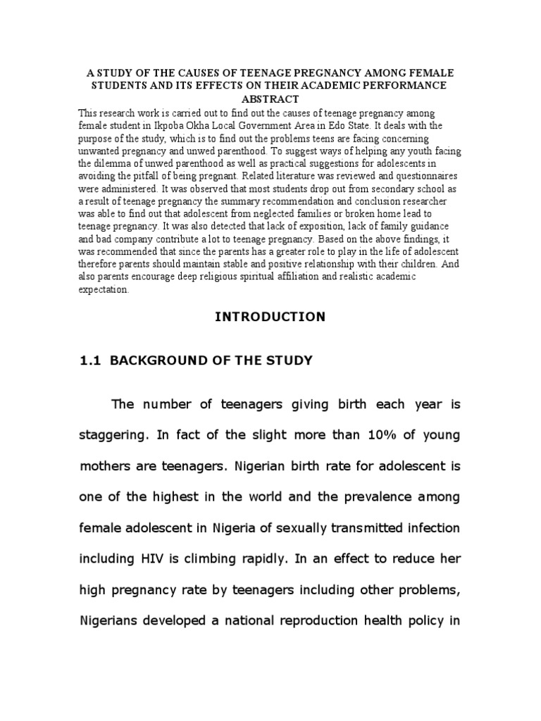 A Study of The Causes of Teenage Pregnancy Among Female Students and ...