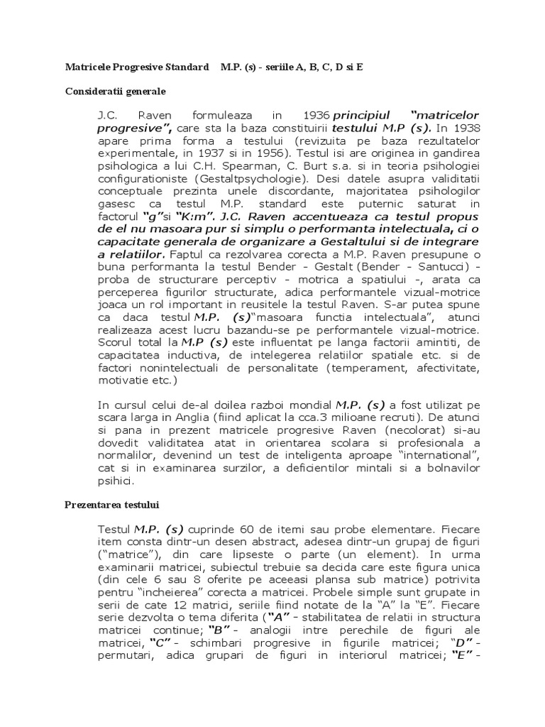 Matricele Progresive Standard Raven | PDF