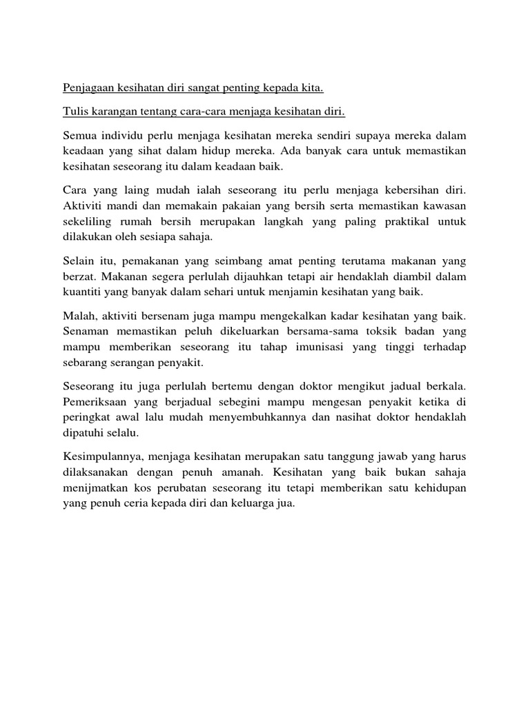 Tulis Karangan Tentang Cara Cara Menjaga Kesihatan Pdf