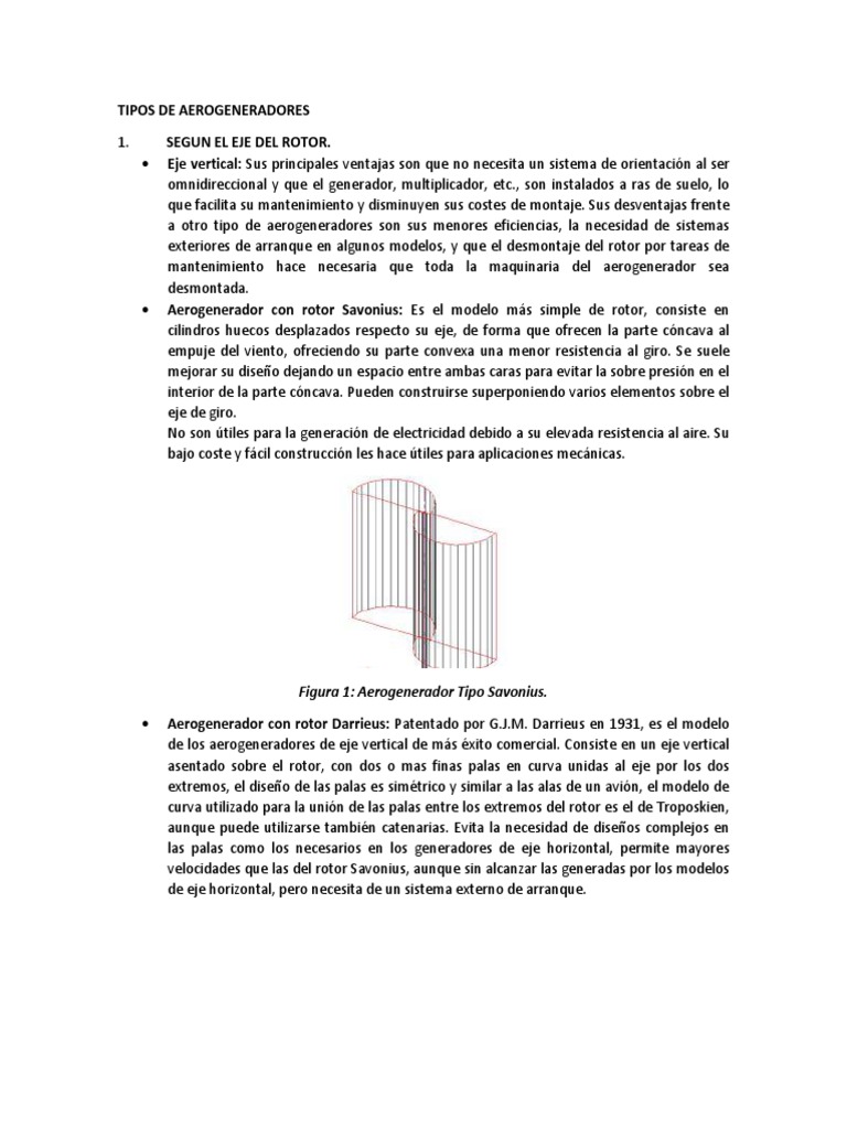 Tipos de Aerogeneradores Eólicos | PDF | Turbina eólica | Eje