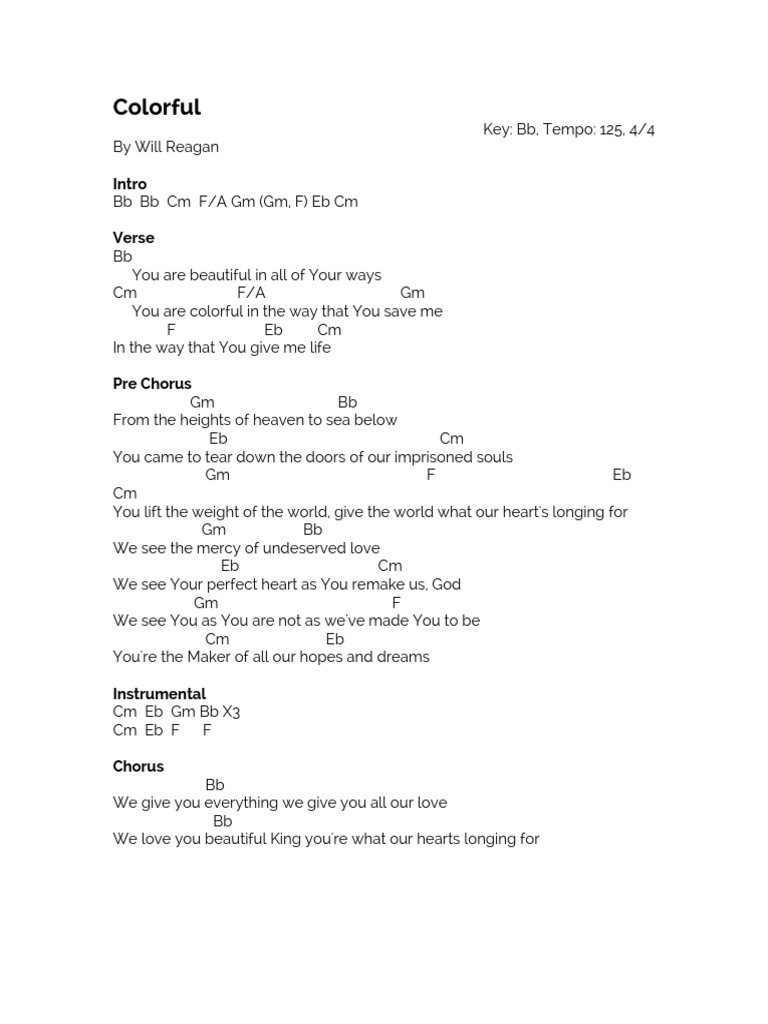Colorful Worship Song by Will Reagan | PDF
