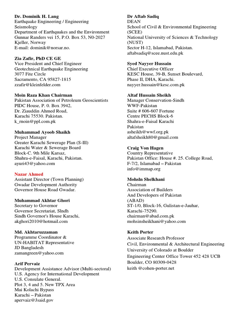 Addresses 1 Pdf Karachi Pakistan