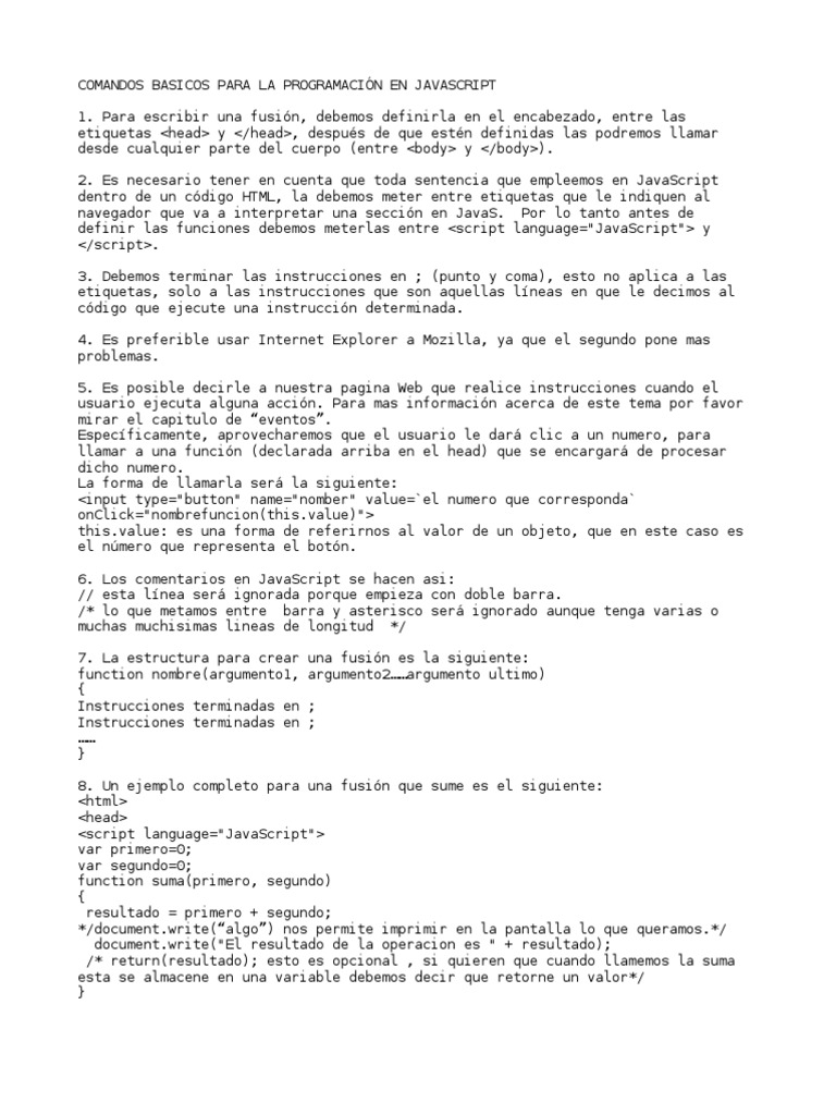 Comandos Básicos de JavaScript | PDF | Script Java | Desarrollo de software