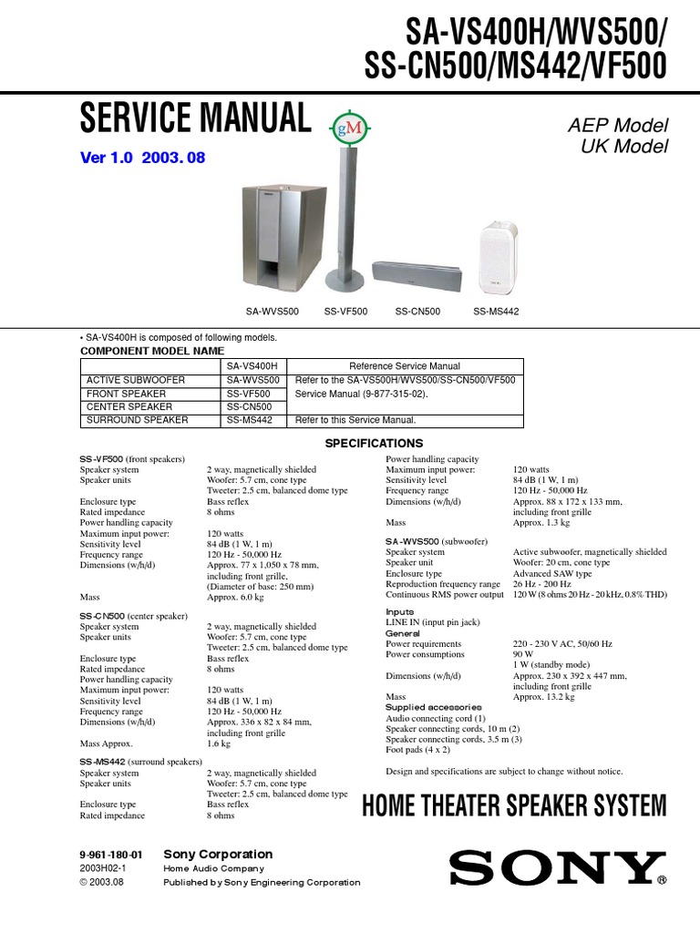 Sa-Vs400h wvs500 ss-cn500 ms442 vf500 | PDF | Loudspeaker | Sound Recording