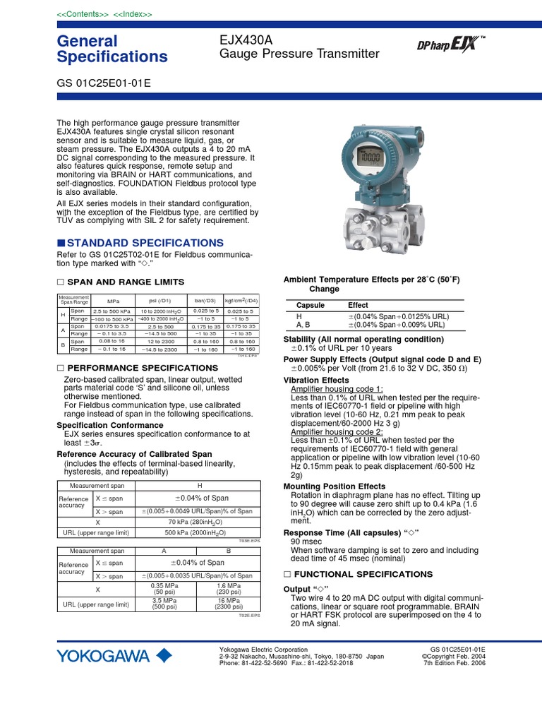 Gauge Pressure Transmitter Data Sheet EJA Electrical Connector Power Supply