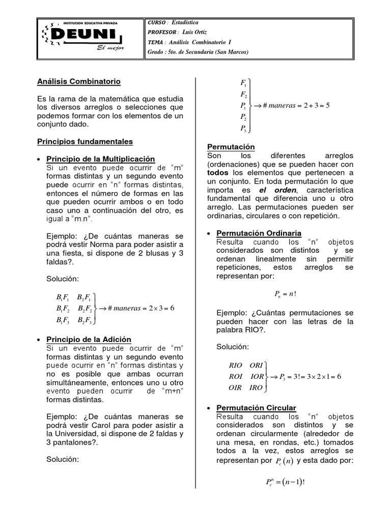 Análisis Combinatorio en Matemáticas | PDF | Permutación | Combinatoria