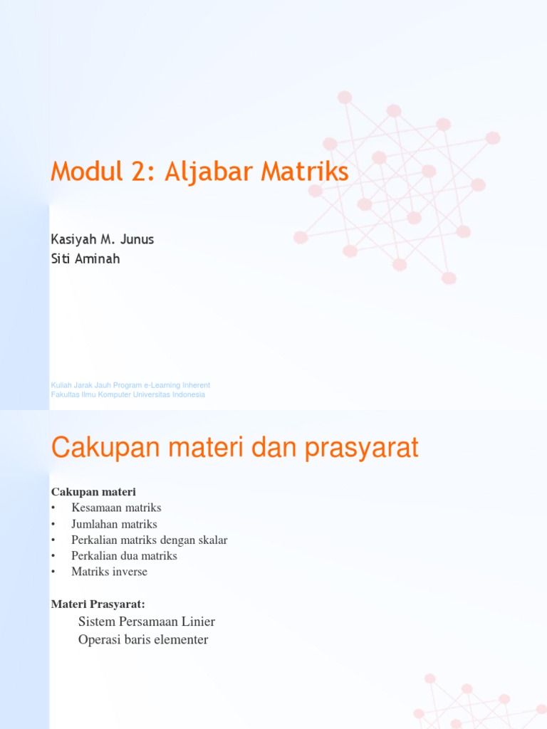 Aljabar Matriks: Konsep Dasar dan Operasi | PDF | Metode & Bahan Ajar