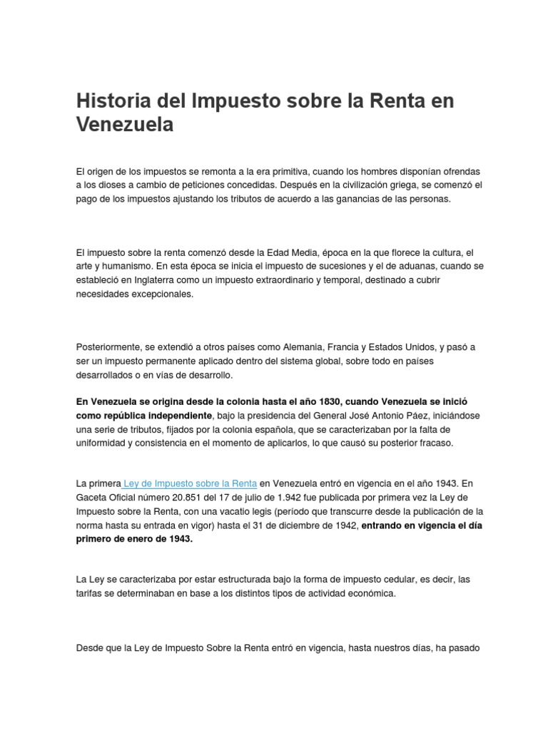Historia del Impuesto sobre la Renta en Venezuela | PDF | Impuesto ...