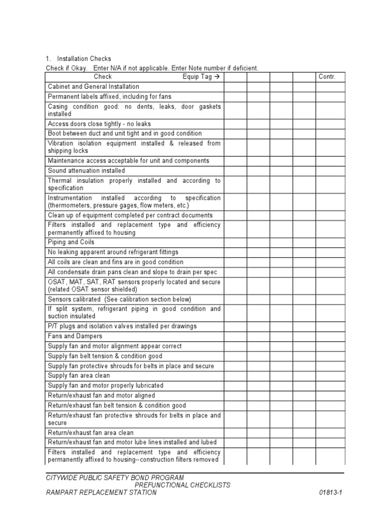 Prefunctional Testing Checklist | PDF | Calibration | General Contractor