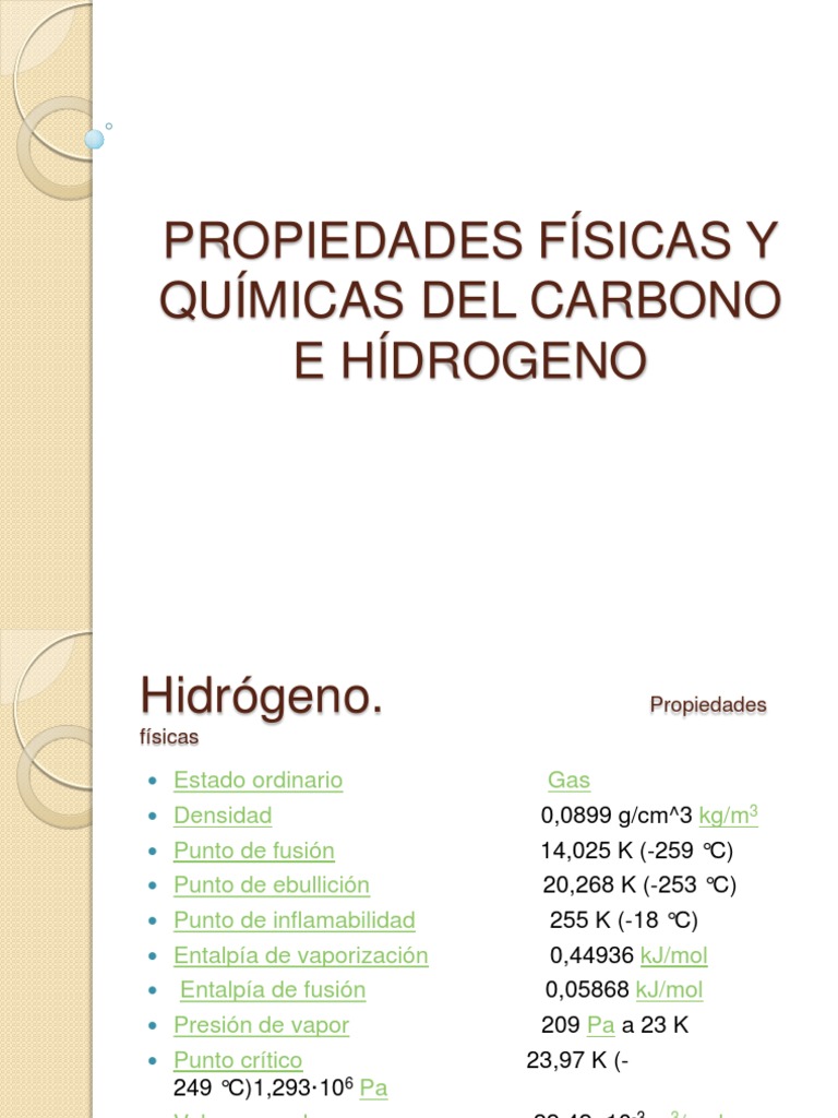 PROPIEDADES FÍSICAS Y QUÍMICAS DEL CARBONO E HÍDROGENO