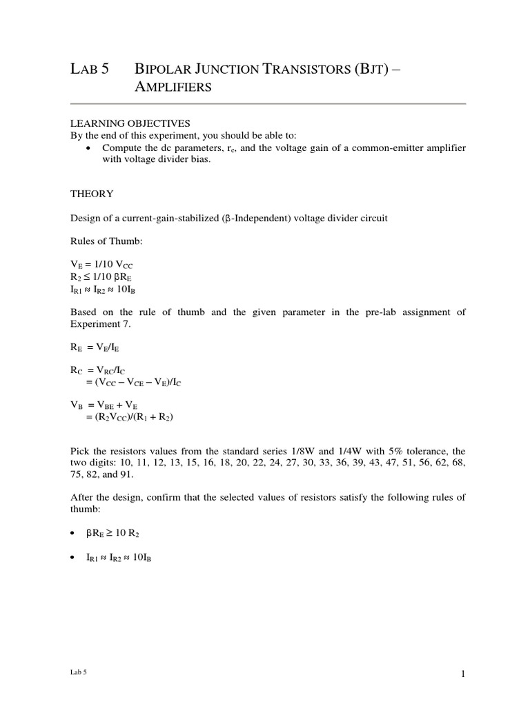 BJT Amplifier Lab: Voltage Gain Analysis | PDF | Bipolar Junction ...