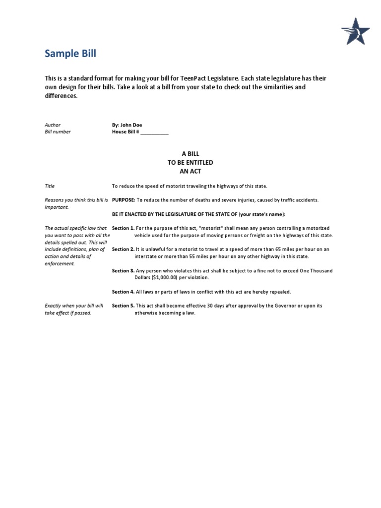 Example House Bill for TeenPact | PDF