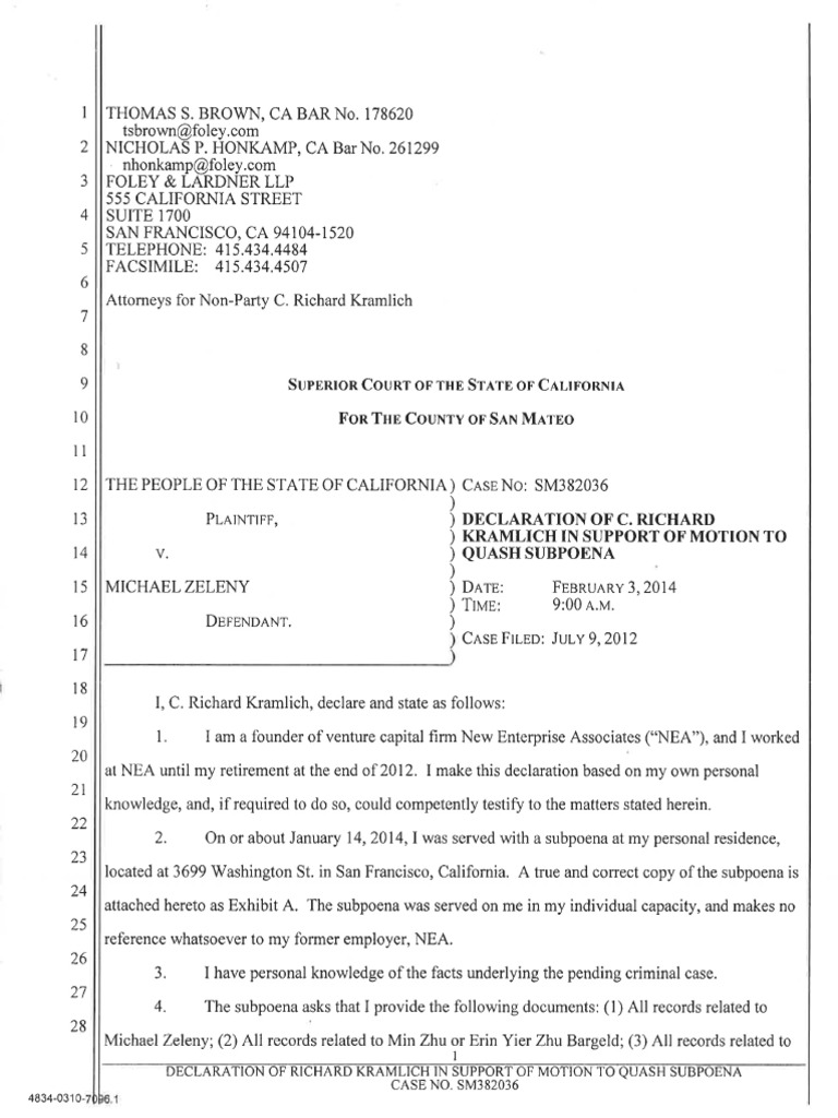 Motion To Quash Subpoena by RK Declaration of C. Richard