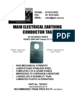 Main Electrical Earthing Conductor Tag: As Required Under AS/NZS 3000:2007 Clause 5.5.1.3