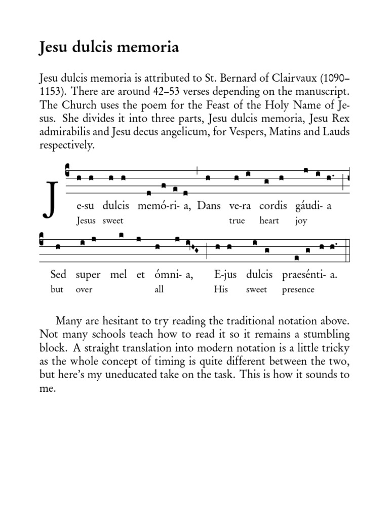 Jesu Dulcis Memoria and all Gregorian Chant Church Music