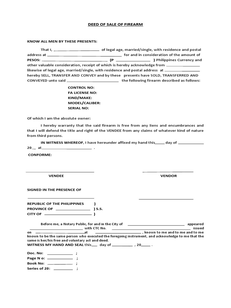 Deed of Sale of Firearm
