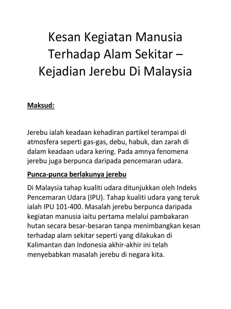 Kesan Kegiatan Manusia Terhadap Alam Sekitar Pdf