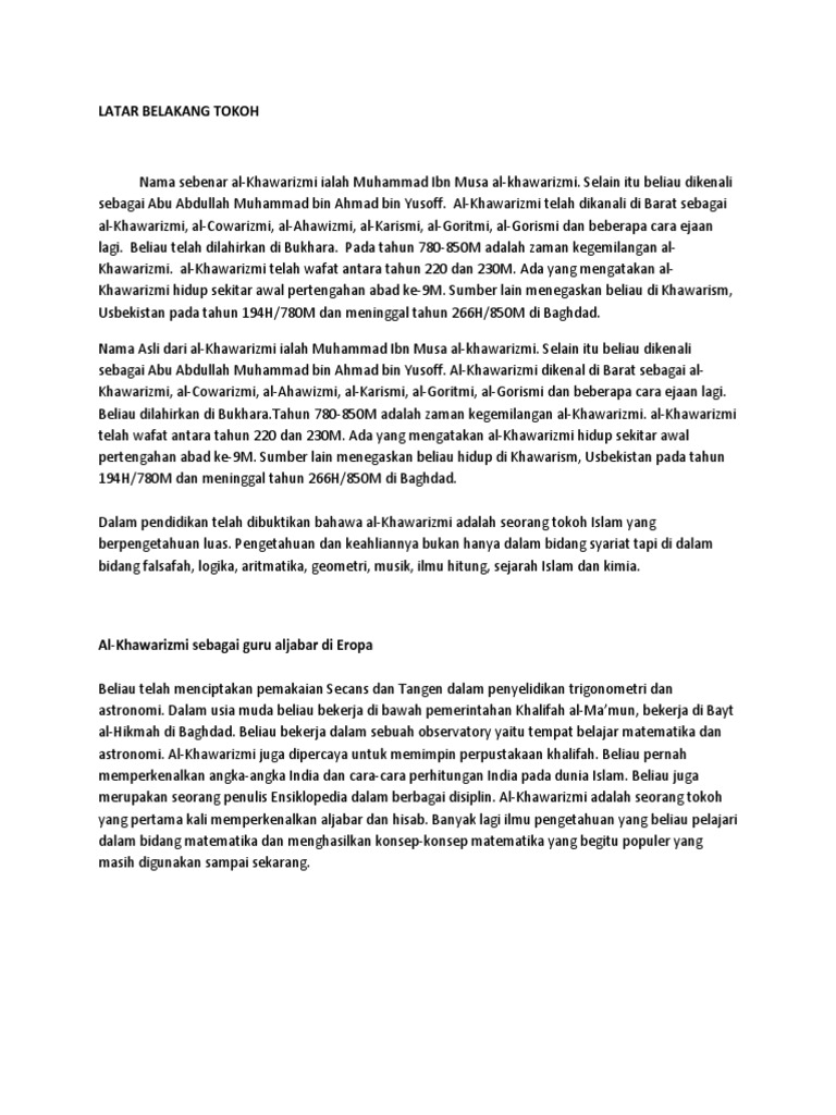 Latar Belakang Al Khawarizmi Pdf
