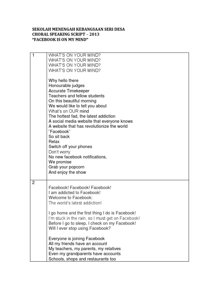 Choral Speaking Script | PDF | Facebook | Communication