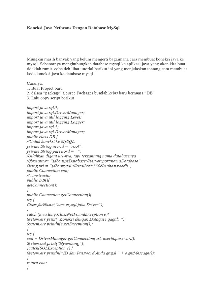 Koneksi Java Netbeans Dengan Database MySql | PDF