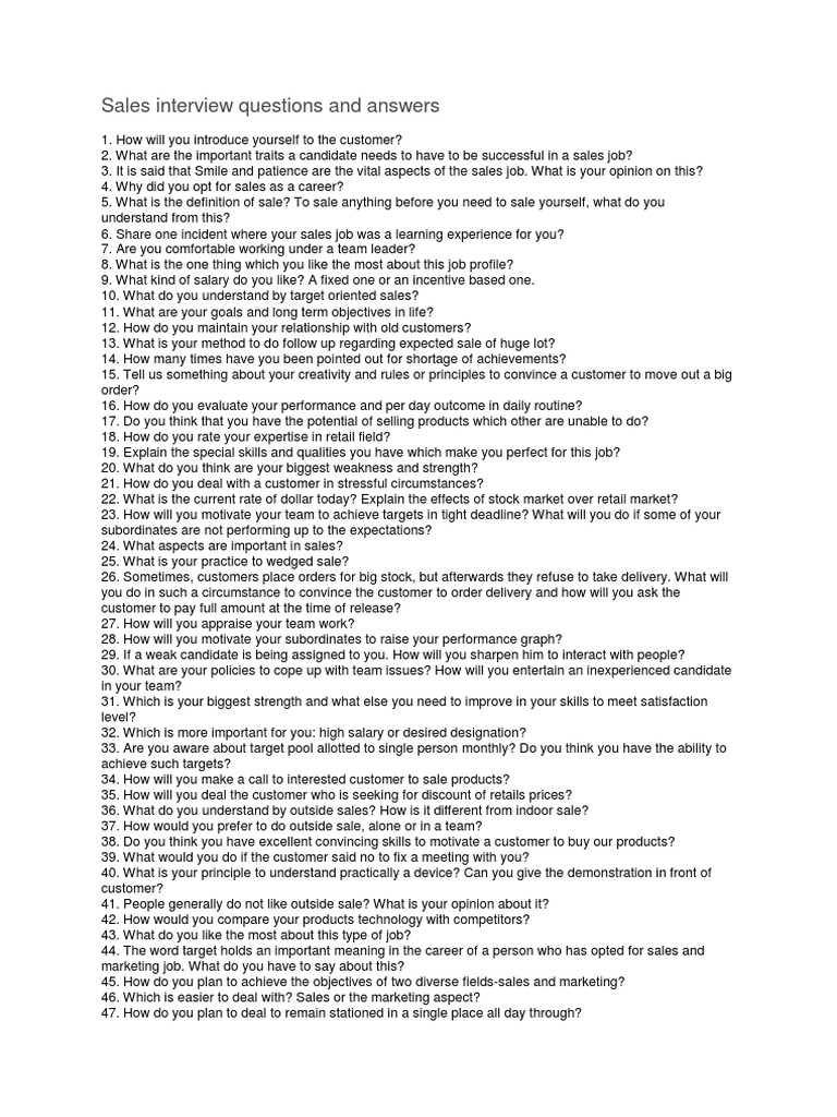 Sales Interview Questions & Answers Guide | PDF | Retail | Creativity