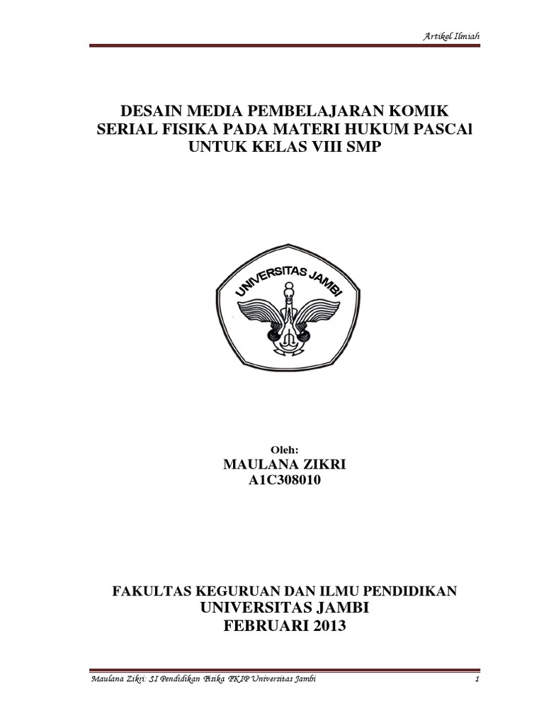 Artikel DESAIN MEDIA PEMBELAJARAN KOMIK SERIAL FISIKA PADA MATERI Artikel DESAIN MEDIA PEMBELAJARAN KOMIK SERIAL FISIKA PADA MATERI