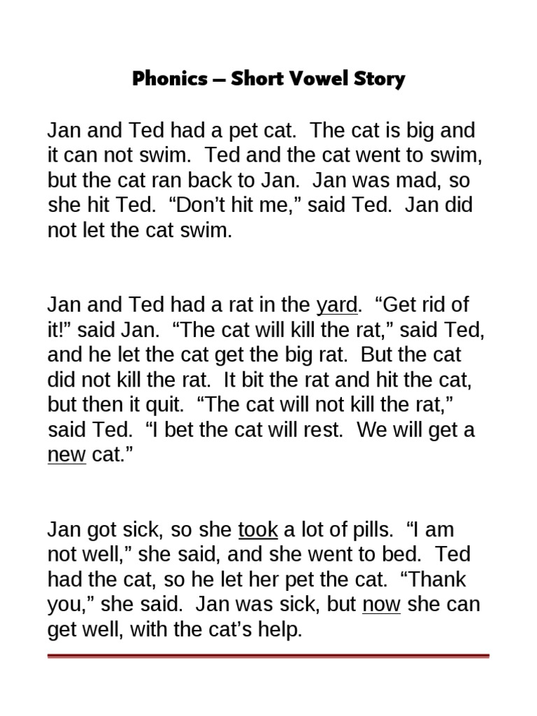 Short Vowels Story
