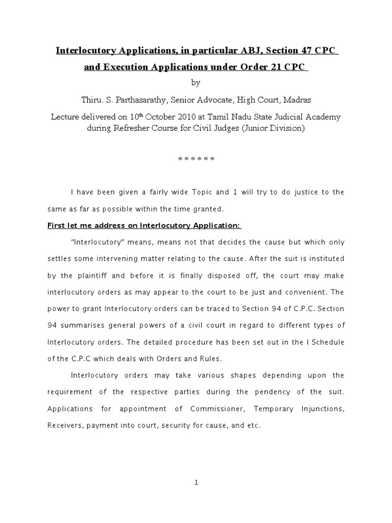 Interlocutory Application PDF Decree Injunction