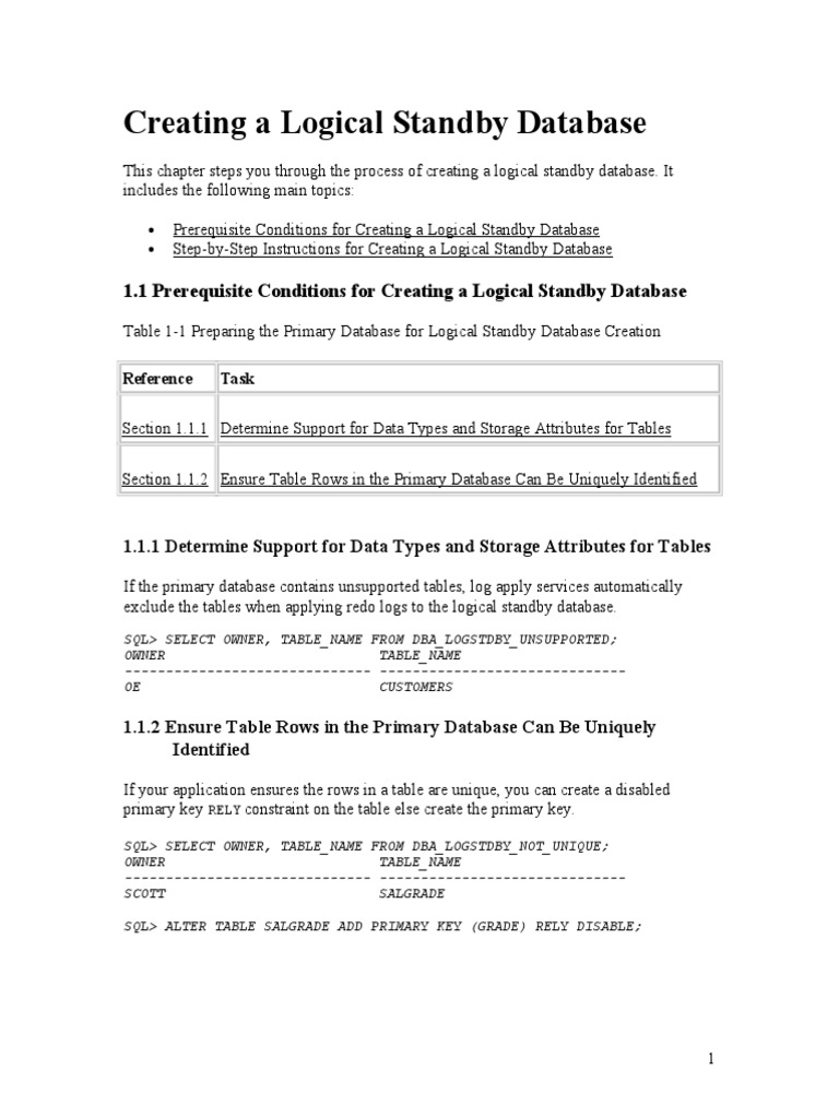 Creating an Oracle Logical Standby Database | PDF | Databases | Data ...
