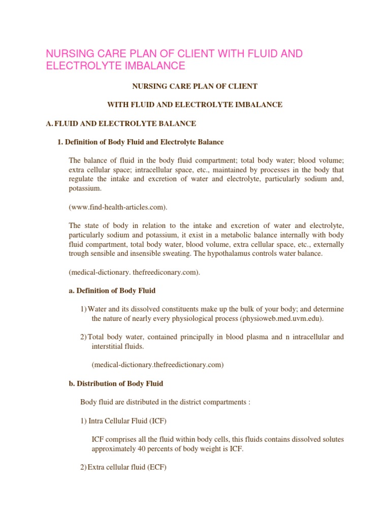 Nursing Care Plan for Electrolyte Imbalance | PDF | Osmosis | Kidney