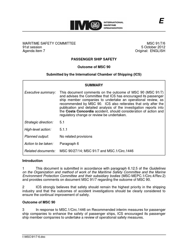 MSC 91-7-6 - Outcome of MSC 90 (Ics) | PDF