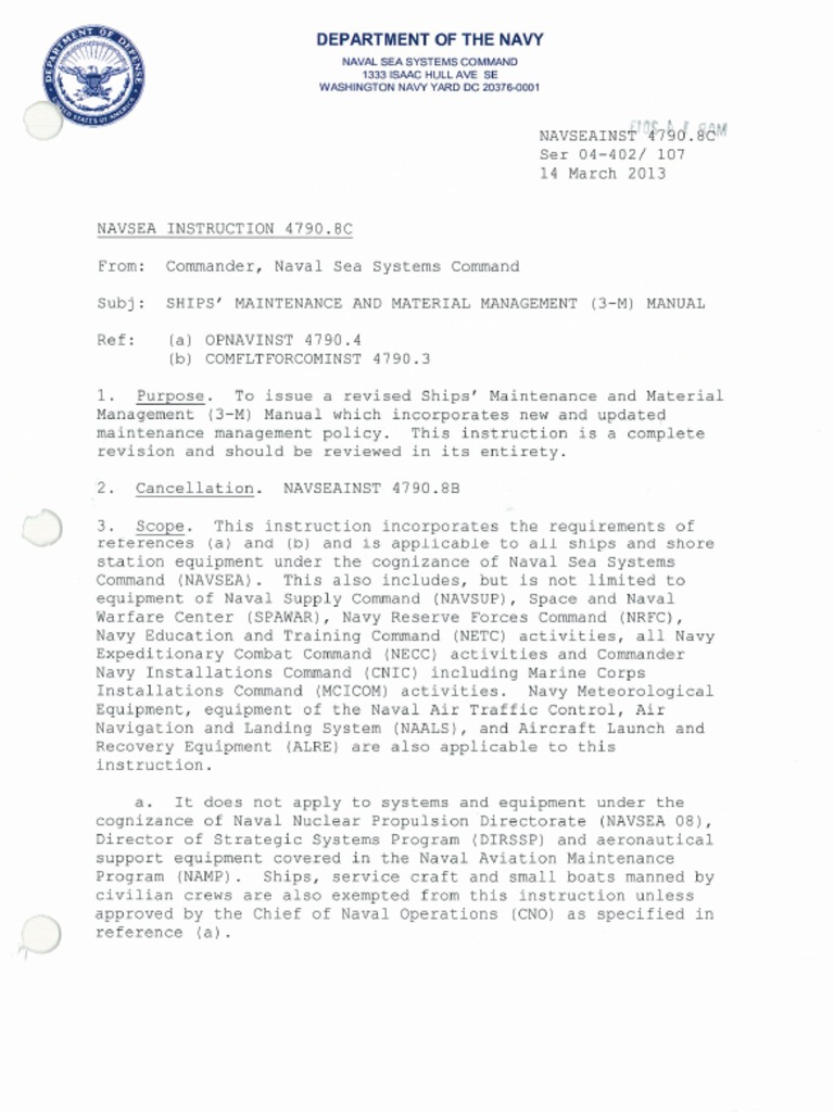 Ship's 3 M Manual NAVSEA Executive Officer United States Navy