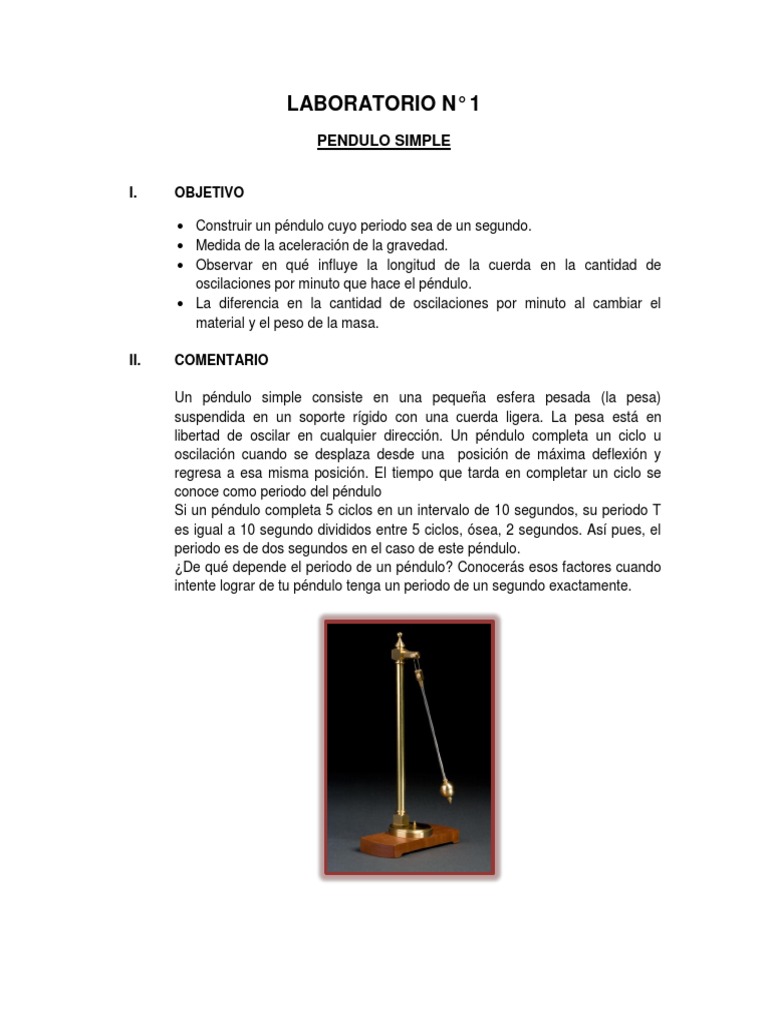 Laboratorio N - 01 - Pendulo Simple | PDF | Péndulo | Masa